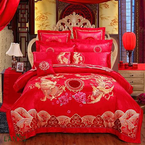 2018 De Luxe Brillant Rouge Jacquard 4 Pcs Ensembles De Literie 100