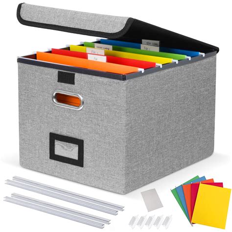 DECOSIS File Organizer Box with 5 Hanging Folders & Plastic Slide ...