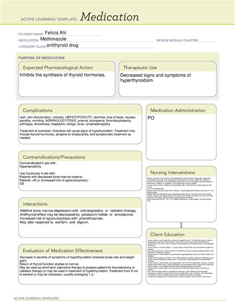 Methimazole Drug Cards ACTIVE LEARNING TEMPLATES Medication STUDENT