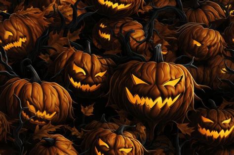 Premium AI Image Many Halloween Pumpkins With Scary Faces On Them