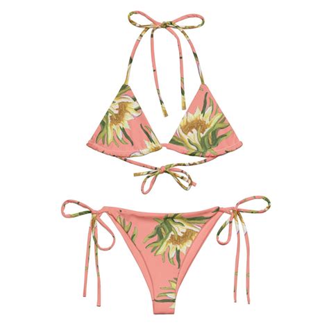 Dragonfruit Flower String Bikini Set Pink Pitaya Floral Print Women S Swimsuit Etsy