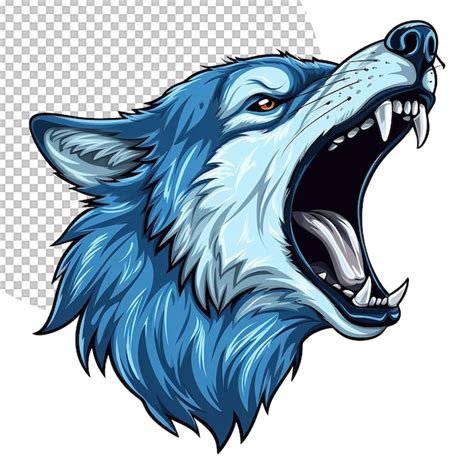 Mascote lobo azul ilustração de rosto uivando em fundo transparente