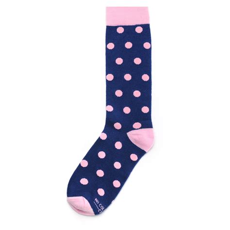 Navy Blue And Pink Polka Dot Socks Groomsmen Socks No Cold Feet Co