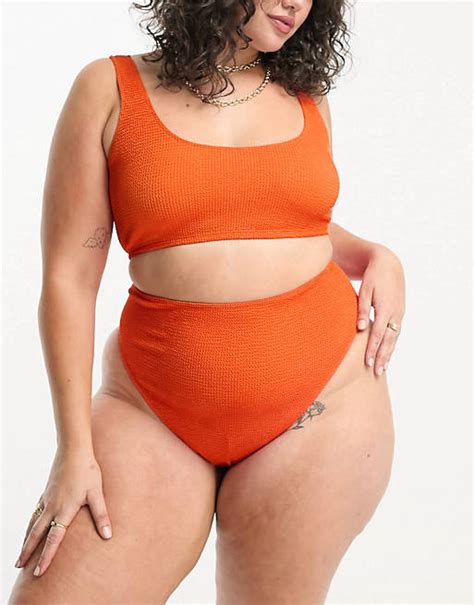 Asos Design Curve Mix And Match Crinkle Scoop Crop Bikini In Deep