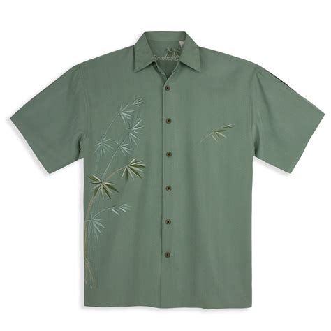 Bamboo Cay Mens Shirt - Flying Bamboo Olive. Fine Resortwear.