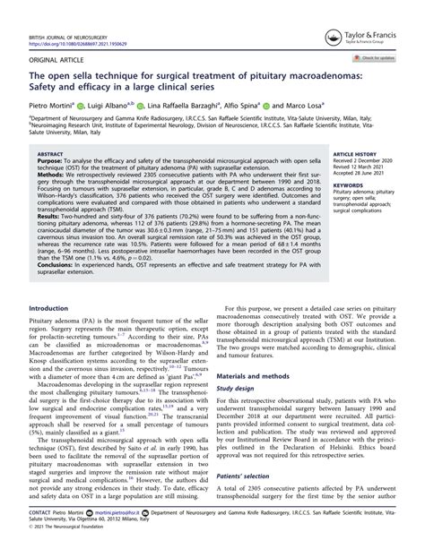 Pdf The Open Sella Technique For Surgical Treatment Of Pituitary