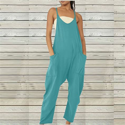 Pstuiky Jumpsuits For Women Womens Jumpsuit Solid Color V Neck Sleeveless Jumpsuit Spaghetti