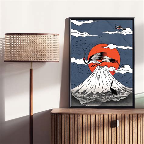 Ukiyo-e Style Art Print Mount Fuji Crane Japan Poster - Etsy