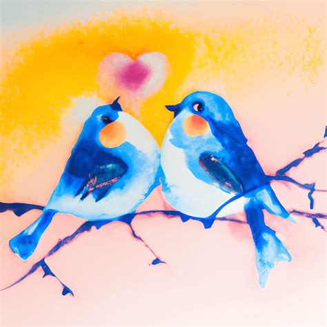 Love Birds on Branch Watercolor Painting · Creative Fabrica