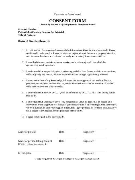 Ined Consent Template For Clinical Trials Who Doc Template