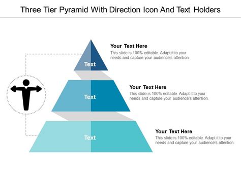 Three Tier Pyramid With Direction Icon And Text Holders Powerpoint