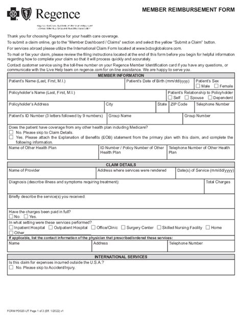 Fillable Online Regencememberreimbursementclaimform Fax Email