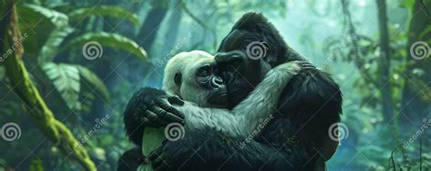 artistic rendering   white gorilla   black gorilla sharing