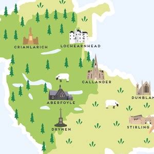 Stirlingshire Map Illustrated Map of Stirlingshire Print / Travel Gifts ...