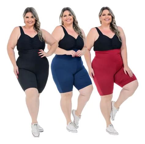 Kit Short Modela Cintura Plus Size Fitness Caminhada