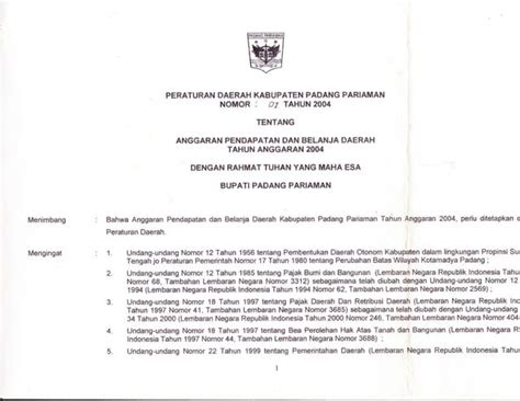 Perda Kab Padang Pariaman No 01 Tahun 2004 Tentang Anggaran Pendapatan