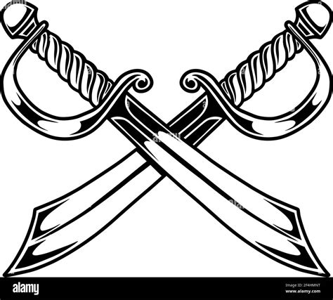 Illustration Of Crossed Pirate Swords In Engraving Style Design