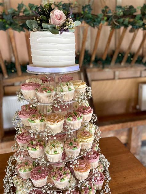 Floral Wedding Cupcakes Dusky Pink Sage Green And White