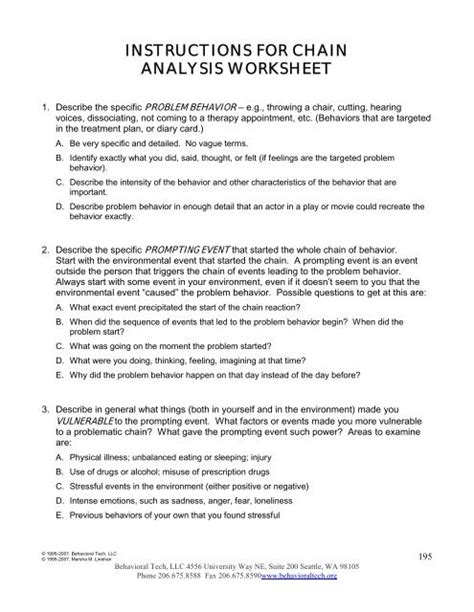 Instructions For Chain Analysis Worksheet