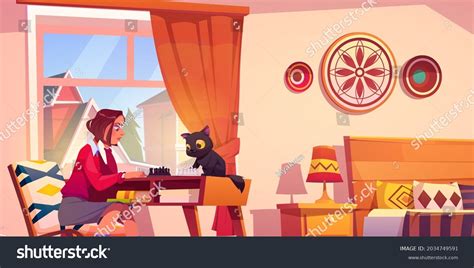 Girl Playing Chess Funny Cat Her Stock Vector (Royalty Free) 2034749591 ...