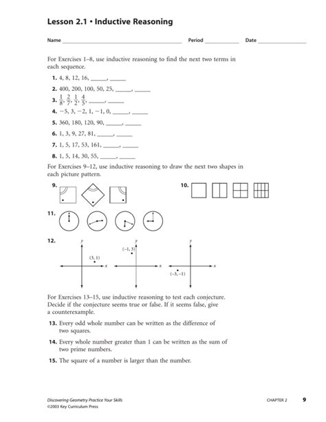 Skills Practice Inductive Reasoning And Conjecture Worksheet