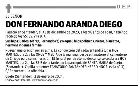 DON FERNANDO ARANDA DIEGO Esquela El Diario Montañés