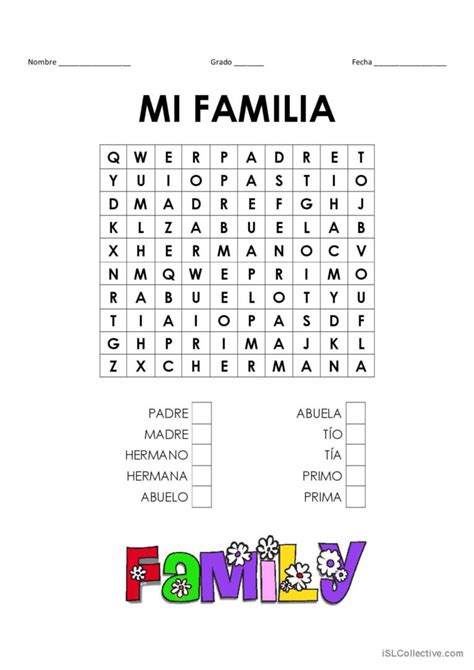 Mi Familia Espa Ol Ele Hojas De Trabajo Pdf Doc