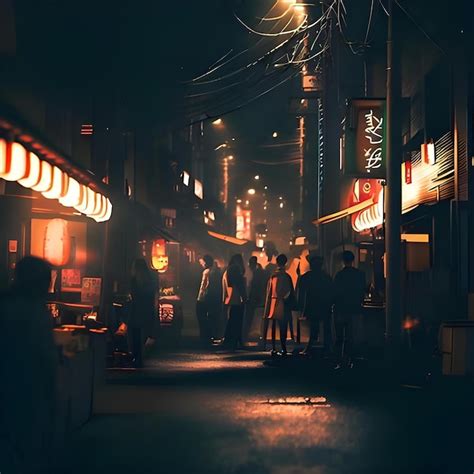 Premium AI Image | night of Japan Street food people wallpaper