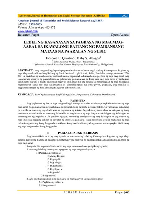 (PDF) LEBEL NG KASANAYAN SA PAGBASA NG MGA MAG-AARAL SA IKAWALONG ...