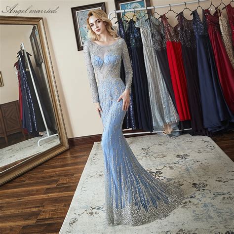 Angel Married Luxury Evening Dresses Mermaid Prom Gown Open Back Sequin