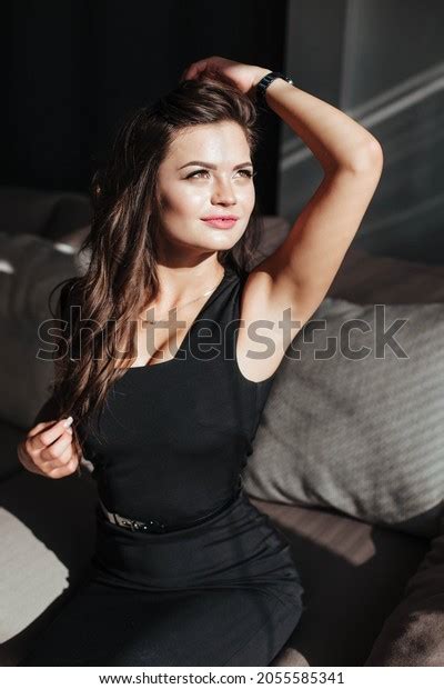 Portrait Sexy Brunette Black Dress On Stock Photo 2055585341 Shutterstock