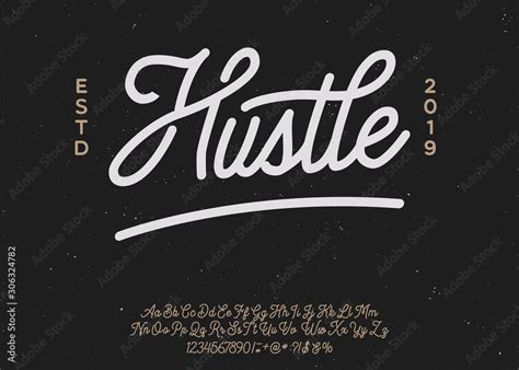 Hustle Lettering Print On Sticker Or Clothes Script Font Vector Illustration Stock Vector