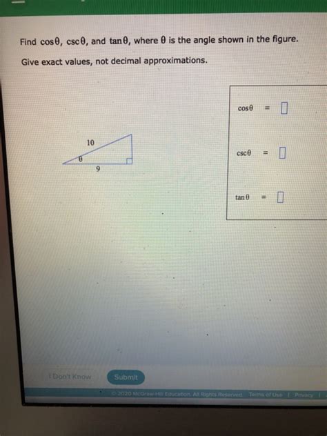 Solved Find Cos Csco And Tan Where Is The Angle Shown Chegg