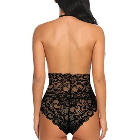 Frauen Ein Stück Sexy Backless бюстгальтер Dessous Spitze V Neck Bodys