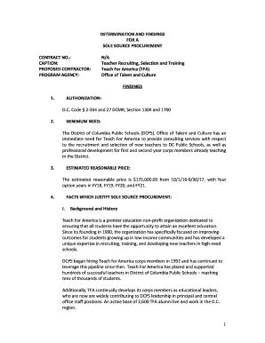 Fillable Online Dcps Dc Determination And Findings For A Sole Source