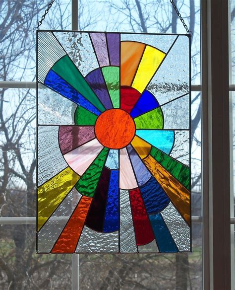 Stained Glass Rainbow Sun Rays Window Panel Glasmalerei Buntglasfenster Tiffany Glas