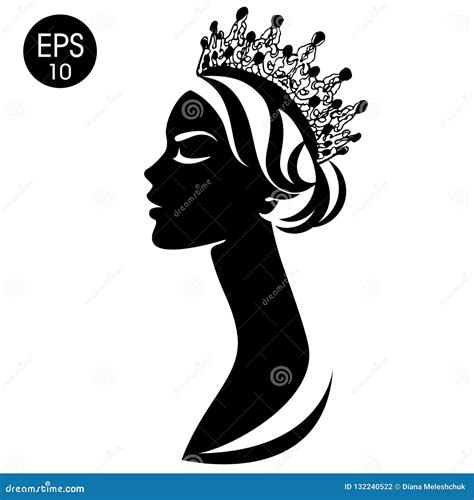 Queen. Woman in Crown. Black and White Silhouette Stock Vector ...