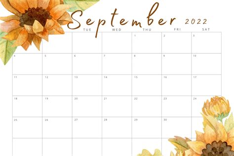 September Calendar Printable Free