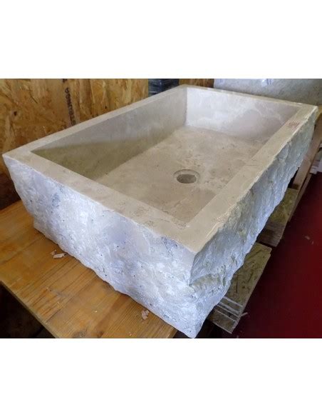 Lavandino In Marmo Chiaro Regolare Cm 60x40x17 Lavabo Stone Bucciardato