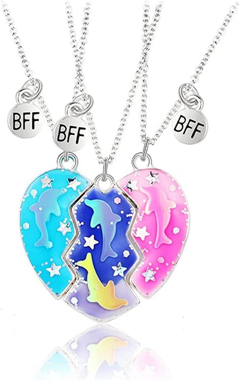 Doyyca Friendship Necklace Best Friend Necklace For 3 Girls Magnetic Matching Heart Pendant Bff