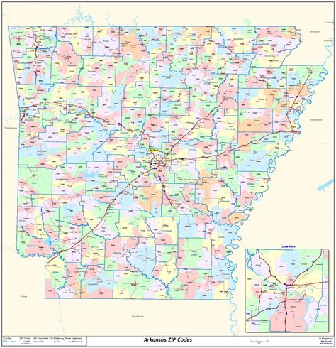 Arkansas State Zipcode Laminated Wall Map EBay