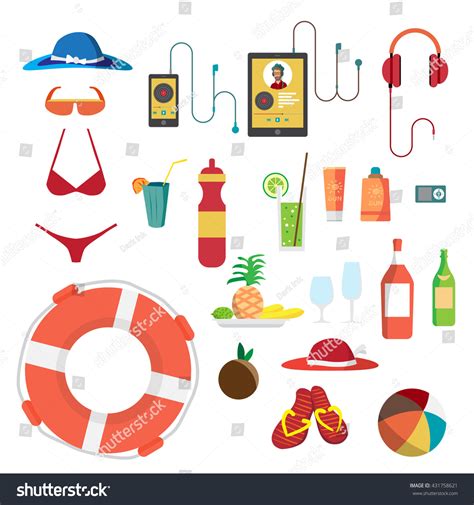 Set Summer Beach Objects Summer Holidays Stock Vector Royalty Free 431758621 Shutterstock