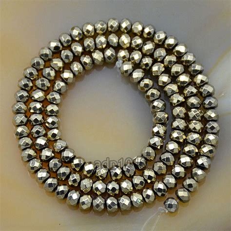 Faceted Natural Pyrite Hematite Rondelle Gemstone Loose Beads On A 15