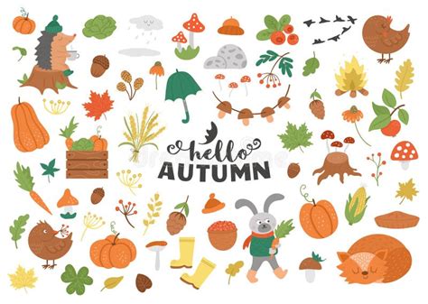 Big Set Of Vector Autumn Clipart Cute Fall Season Icons Pack For