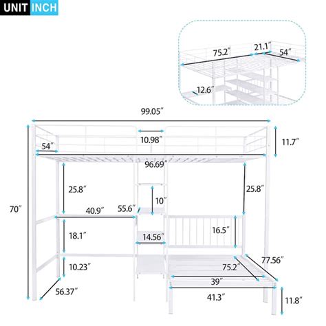 Full Over Twin Metal L Shaped Bunk Bed Built In Desk Shelves Ladder Bed Bath And Beyond