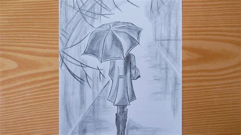 How To Draw A Girl Holding An Umbrella In The Rain Pencil Drawing Easydrawing Youtube