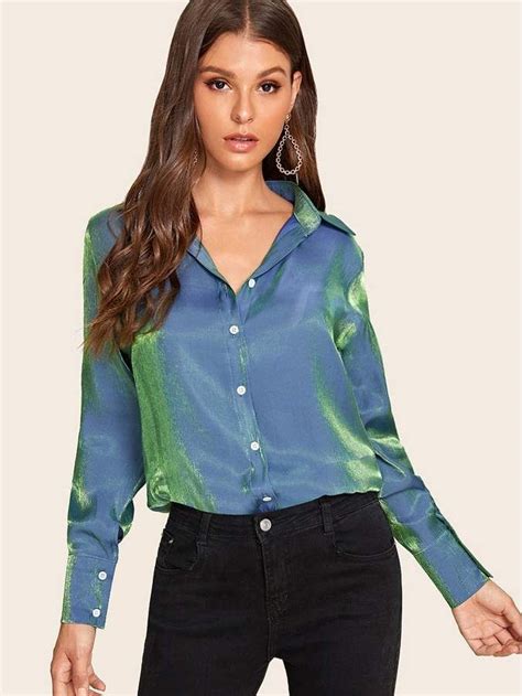 Single Breasted Metallic Satin Blouse Satin Blouse Blouses For Women