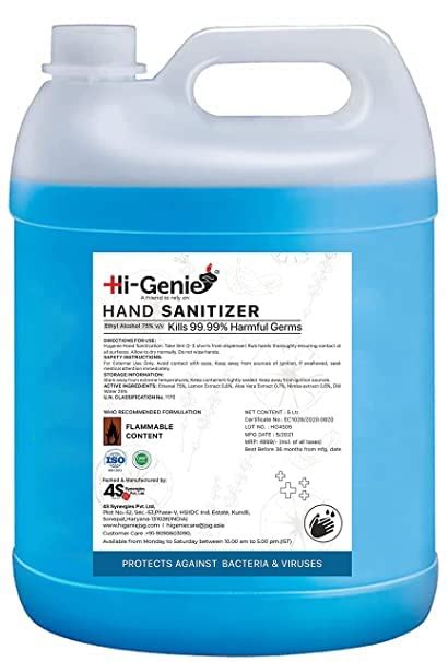 Hi Genie Litre Herbal Hand Sanitizer With Aloe Vera Lemon Nimba