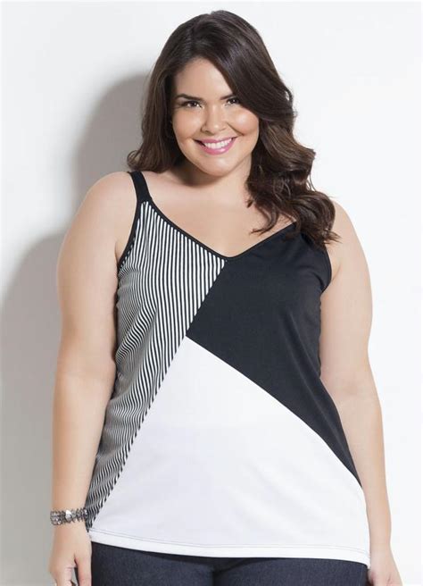 Blusa De Al A Preta Branca E Listrada Plus Size Marguerite