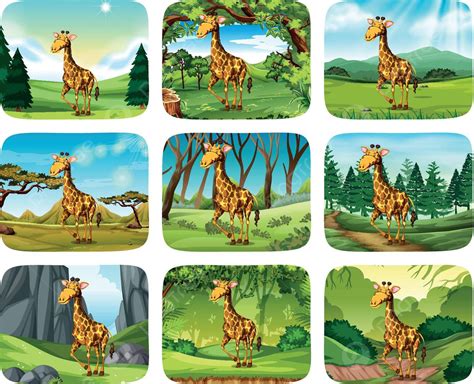 Set Of Giraffe Scenes Clip Art Clip Art Vector, Clip Art, Clip, Art PNG ...